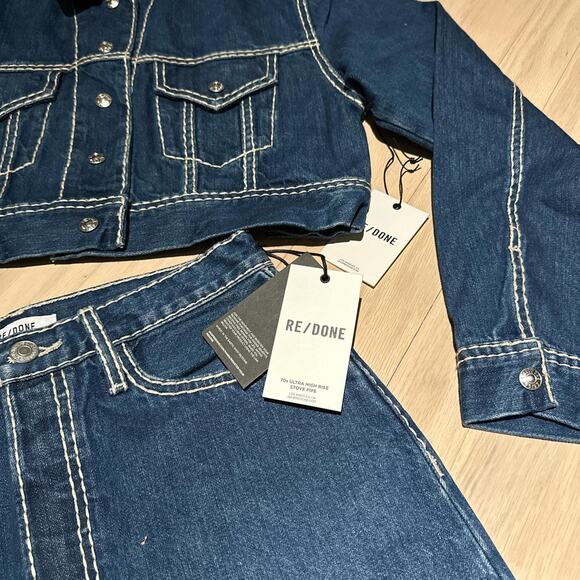 Re/Done Denim Set Skirt Size 26 DenimJacket Size XS NWT - Picture 3 of 8